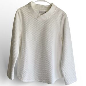 Weekends by Chico’s Quilted Sweatshirt Top V-Neck Cotton White Size 1 Like New